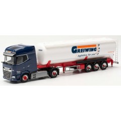 Herpa 954693 DAF XG+ HD vvsp. 60cbm. Feldbinder SiloAufl. Greiwing Logistics "Food" 1:87